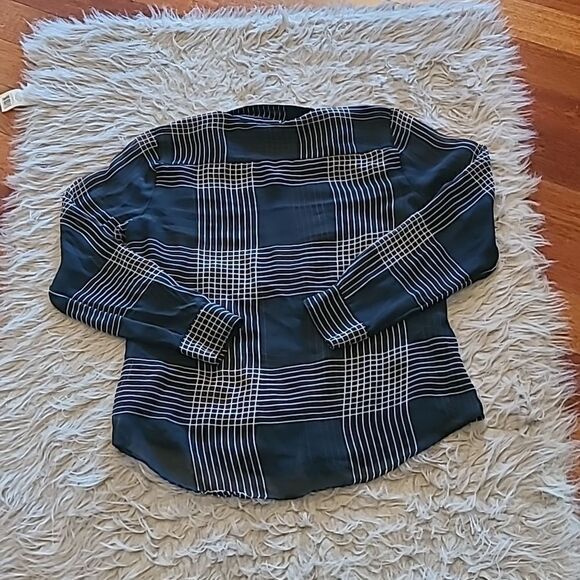 Banana republic womens sheer black, pink and white plaid blouse - Picture 5 of 5